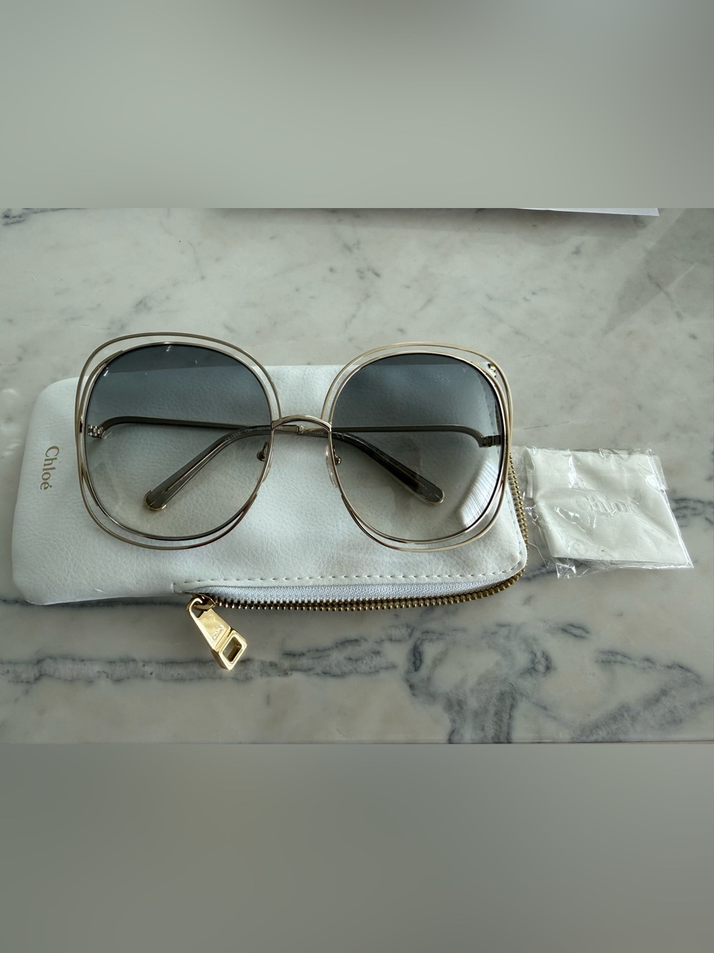 Chloe Gold-Tone Oversized Sunglasses with Gray Gradient Lenses